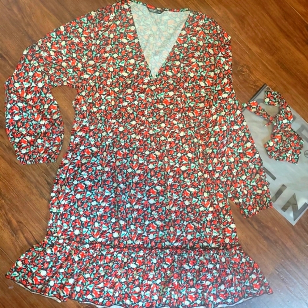 Shein floral wrap dress with tie belt Size XL